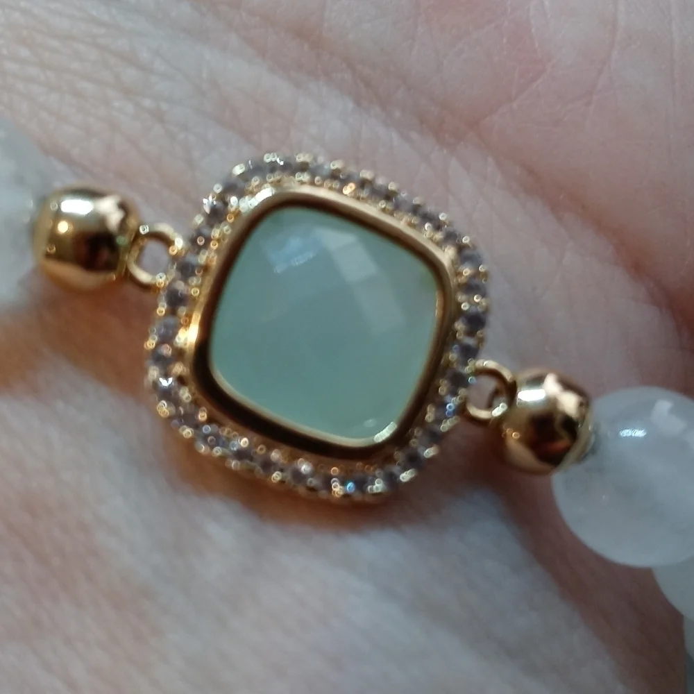 Stretchy Moonstone bracelet with rhinestone accent